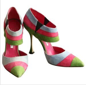 Manolo Blahnik Vintage Women’s Colorblock Suede Pointed-Toe Multicolor Size 40